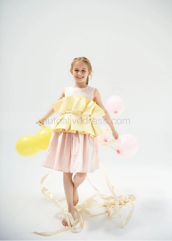 Pink And Yellow Taffeta Slit Back Flower Girl Dress